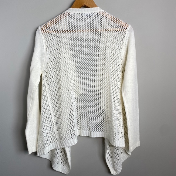 Introspect Womens Cream Open Knit Long Sleeve Cardigan Sweater Open Front Medium - Picture 5 of 13